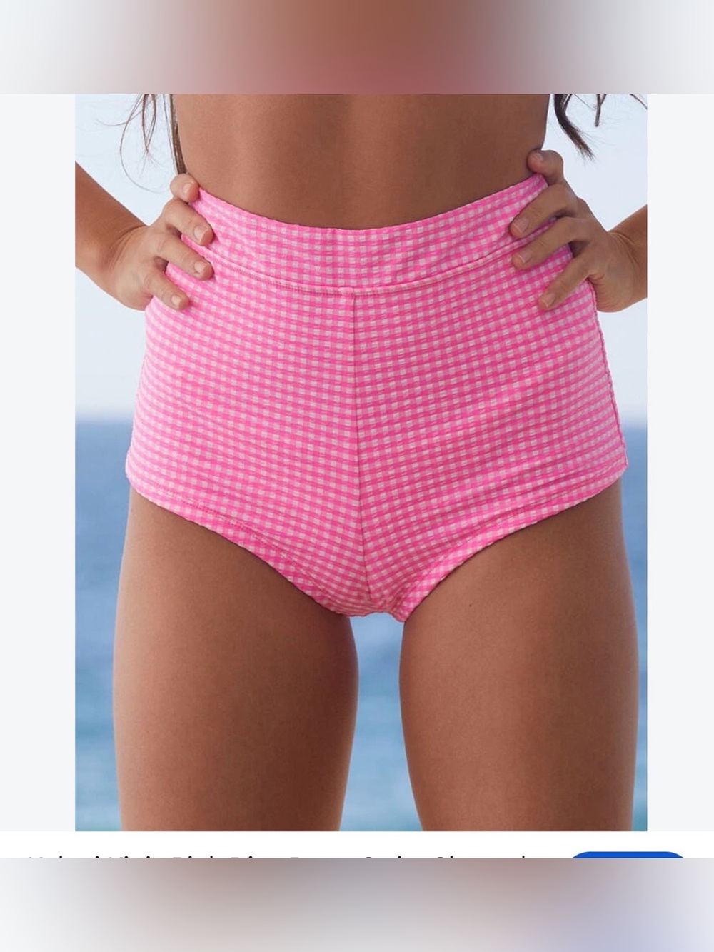 Kulani Kinis  Cheeky Retro Swim Short in Pink Diva Gingham Plaid Size small NWT